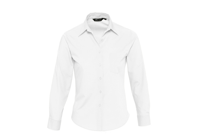 Dames popeline hemd met lange mouw, 95g/m² (L621)