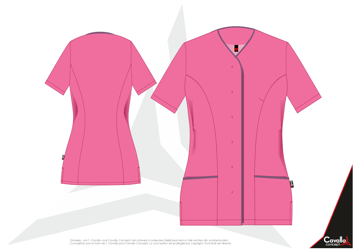 Custom made zorgkleding - Stijlvol getailleerd vest met opgaande naden aan voor en rugzijde Afgewerkt met kleurcontrast. Custom made – productie op aanvraag. Verschillende kleuren, kwaliteiten en opties zijn mogelijk