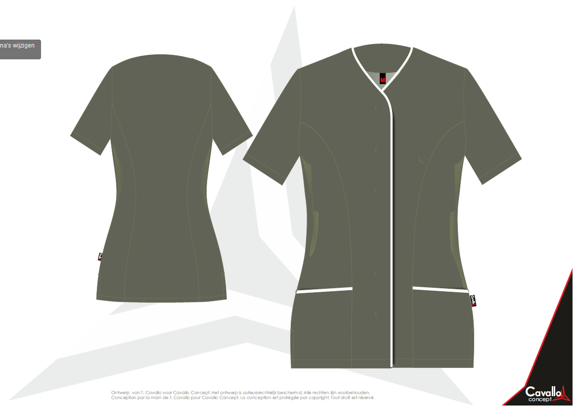 Custom made zorgkleding - Stijlvol getailleerd vest met opgaande naden aan voor en rugzijde Afgewerkt met kleurcontrast. Custom made – productie op aanvraag. Verschillende kleuren, kwaliteiten en opties zijn mogelijk