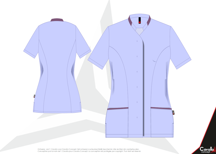 Custom made zorgkleding - Lisa Color - Stijlvol getailleerd vest met opgaande naden aan voor en rugzijde Afgewerkt met kleurcontrast Custom made – productie op aanvraag. Verschillende kleuren, kwaliteiten en opties zijn mogelijk