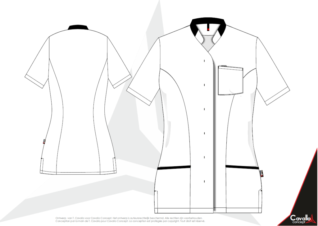 Custom made zorgkledij - Stijlvol getailleerd vest met opgaande naden aan voor en rugzijde. Borstzak met pennenzakje. 2 steekzakken met rechts een ingewerkt schaarzakje. Custom made – productie op aanvraag Verschillende kleuren, kwaliteiten en opties zijn mogelijk