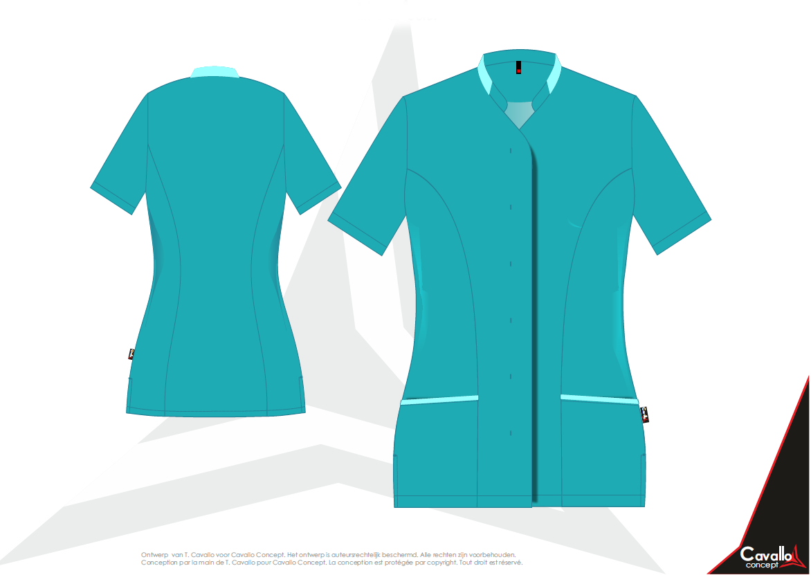 Custom made zorgkleding - Lisa Color - Stijlvol getailleerd vest met opgaande naden aan voor en rugzijde Afgewerkt met kleurcontrast Custom made – productie op aanvraag. Verschillende kleuren, kwaliteiten en opties zijn mogelijk