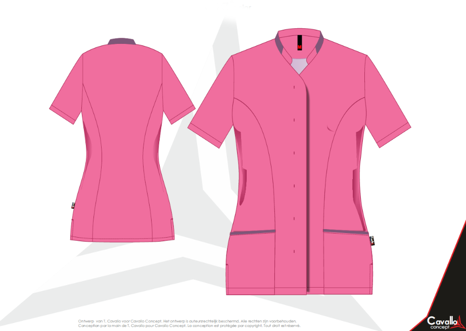 Custom made zorgkleding - Lisa Color - Stijlvol getailleerd vest met opgaande naden aan voor en rugzijde Afgewerkt met kleurcontrast Custom made – productie op aanvraag. Verschillende kleuren, kwaliteiten en opties zijn mogelijk